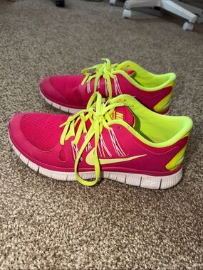 Nike Free 5.0 Women's Pink & Neon Yellow Running Shoes